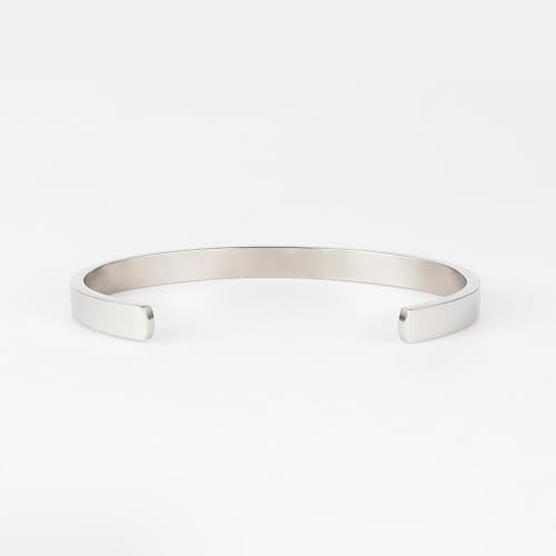 Stainless Steel Open Bangle Bracelet for Women 6mm/8mm Fashion Adjustable Wristband - color: B-Silver, size: 6mm