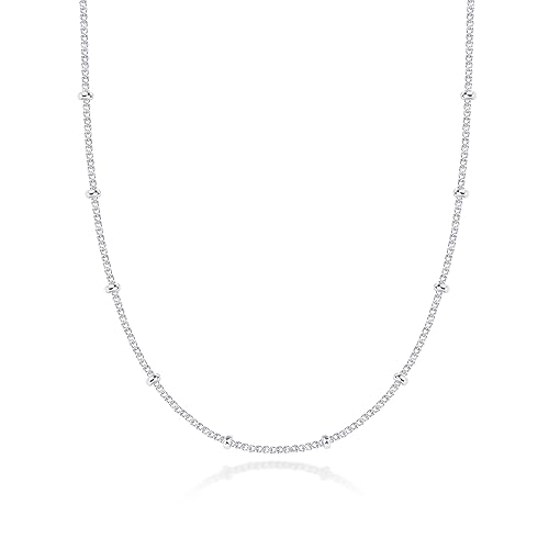 PAVOI 14K Gold Plated Adjustable Link Chain Necklace for Women | Box Rope Sphere Bead Serpentine Anchor Mariner Gold Chain Necklaces - color: White Gold, style: Ball Station
