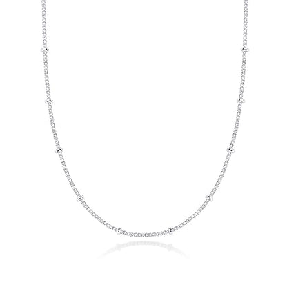 PAVOI 14K Gold Plated Adjustable Link Chain Necklace for Women | Box Rope Sphere Bead Serpentine Anchor Mariner Gold Chain Necklaces - color: White Gold, style: Ball Station