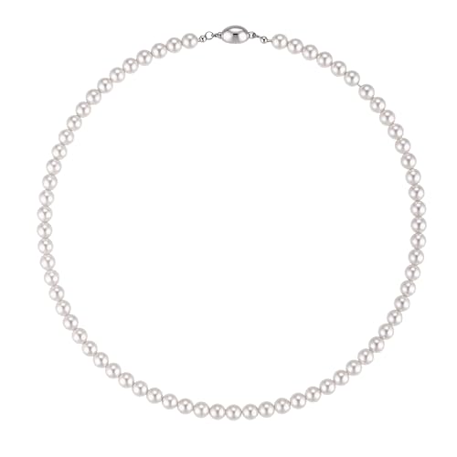 Pearl Necklace for Women Paperclip Chain Chunky Gold Necklace, Freshwater Cultured Pearls Trendy Link Chain 18K Gold Plated Dainty Pearl Choker - color: 6mm White Pearl Necklace