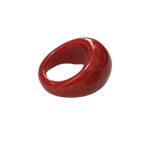 Y2k Colorful Chunky Resin Acrylic Thick Wide Dome Plastic Exaggerated Aesthetic Knuckle Rings for Women Vintage Minimalist Finger Joint Funny Cute Statement Jewelry - color: red