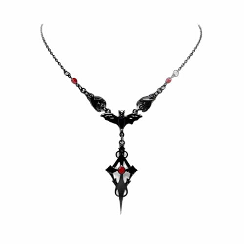 Slip Chain Choker for Women Handmade Black Stainless Steel Cuban Chain Chunky Moon Bat Raven Skull Pendant Gothic Punk Rock Collar Adjustable Lariat Y Necklace for Men - style: Bat cross