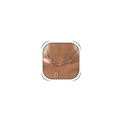 HUASAI Boho Necklaces for Women Dainty Layered Choker Necklace Bohemian Turquoise Necklace Statement Jewelry Western Cowgirl Country Concert Outfits Accessories - color: G Silver Layered Squar Necklace