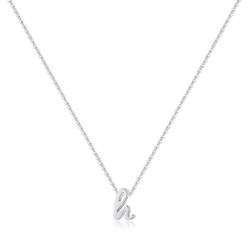 Memorjew 925 Sterling Silver Cursive Initial Necklace, Letter A-Z Necklace | 925 Sterling Silver Necklace, Dainty Letter Cursive Initial Necklaces for Women Trendy Jewelry, Birthday Gifts for Women Her - style: H-Silver