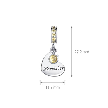 NARTGO January-December Birthstone Birthday Charm Heart Dangle Beads Jewelry Gift for Women Compatible with Pandora Bracelets & Necklaces - style: November Birthstone