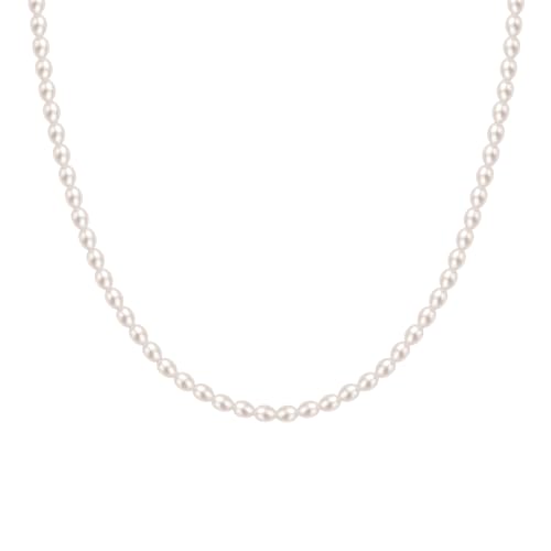 EAMTI Freshwater Cultured Pearl Necklace for Women, 3-4mm Dainty Pearl Beaded Choker, Classic Strand Necklace 16 Inch Layering Jewelry - color: 4.5-5mm-White