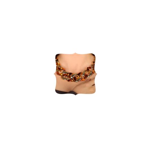 Punk Chunky Mixed Color Cuban Chain Necklace Acrylic Link Chain Lightweight Chain Curb Choker for Women - color: Leopard Print Gold