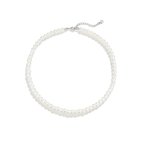 Chunky Pearl Choker Necklace - Stackable Statement Wedding Party Jewelry Gift - size: 8mm pearl