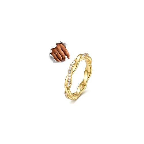 LOLIAS 14K Gold Plated Rings for Women Engagement Eternity Wedding Bands | Non Tarnish Love Promise Rings for Her Cubic Zirconia Stackable Rings for Women Statement Thumb Rings Stacking Size 6-10 - style: Twisted Rope Bands-14K Gold Plated