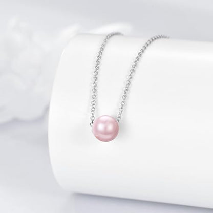 925 Sterling Silver Black Pearl Necklace Choker Jewelry Birthday Gifts for Women - style: Pink Pearl
