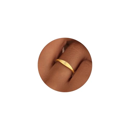 Gold Filled Rings for Women 14k Non Tarnish Initial Pinky Dainty Ring | Stackable Signet Letter Personalized Gold Rings, Stacking Thumb Band, Cute Simple Waterproof Custom Jewelry Gifts Size 6-10 - color: Z