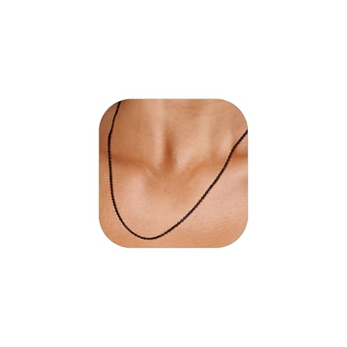 FOCALOOK Womens Chain Necklace, 1/1.4/2mm Thin Cable Link Necklace Chain | Hypoallergenic 316L Stainless Steel, Non Tarnish, Sturdy Chain for Pendants, 14K Gold Plated/Silver/Rose Gold/Black, 14-30" - color: 1.4mm Black, size: 18 Inch