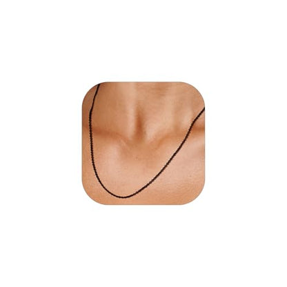 FOCALOOK Womens Chain Necklace, 1/1.4/2mm Thin Cable Link Necklace Chain | Hypoallergenic 316L Stainless Steel, Non Tarnish, Sturdy Chain for Pendants, 14K Gold Plated/Silver/Rose Gold/Black, 14-30" - color: 1.4mm Black, size: 18 Inch