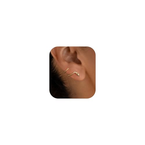 Stud Earrings for Women- 14K Gold/White Gold Plated/Black Bow Dragon Softball Snake Bat Stud Earrings - color: Snake ear cuff