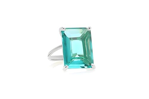 Sterling Silver Blue Tourmaline Statement Ring – Rectangle Gemstone Jewelry for Women – October Birthstone