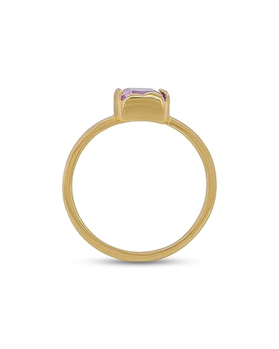 Gold Rings For Women 18k Gold Plated Dainty Non Tarnish Stackable Baguette Gemstone Band Jewelry Gift - color: AMETHYST