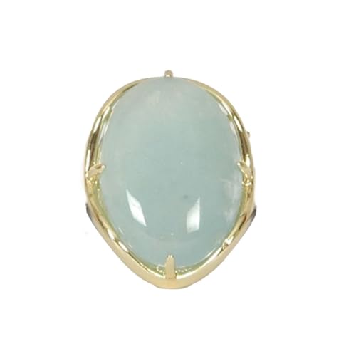 Natural Stone Adjustable Finger Rings Semi Precious Oval Shaped Gemstone Jewelry For Women Anniversary Birthday Wedding Gift - color: Blue Aquamarine