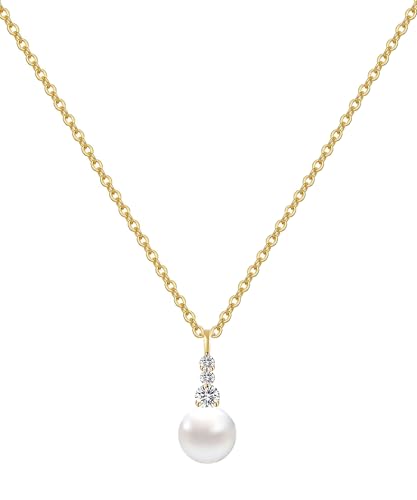 Pearl Necklaces for Women, Dainty Gold Necklace 14K Gold Plated Charm CZ Pearl Pendant Necklace Simple Gold Pearl Choker Necklaces for Women Trendy Wedding Womens Jewelry - color: dainty pearl necklace