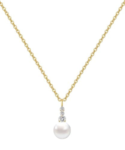 Pearl Necklaces for Women, Dainty Gold Necklace 14K Gold Plated Charm CZ Pearl Pendant Necklace Simple Gold Pearl Choker Necklaces for Women Trendy Wedding Womens Jewelry - color: dainty pearl necklace