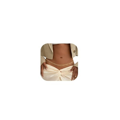 Gold Body Chain for Waist for Women 2Pcs, Jewelry for Beach Accessories | 26.77-52.36In, Adjustable, 14K Gold-plated, Waterproof, Equipped with 2 Extension Chains, Brass, Great for Beach/Dating/Party - style: Cuban chain
