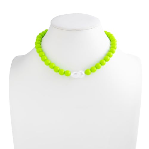 Colorful Faux Baroque Pearl Resin Beaded Choker Necklace Summer Tropical Jewelry for Women - color: Green