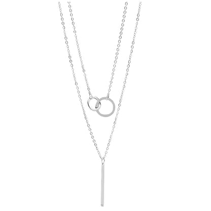 Layered Chain Necklace for Women by Ginger Lyne | Stainless Steel Adjustable Length up to 20" Curb Chains with Linked Circles and Bar Pendants| Minimalist Jewelry for Her