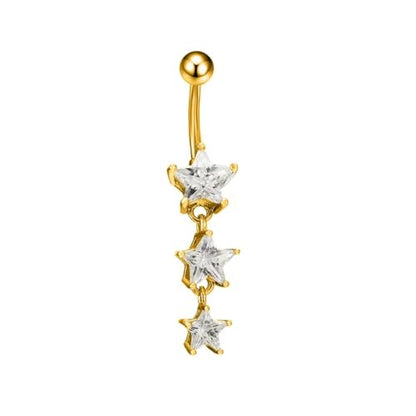 14G Surgical Steel Star Dangle Belly Button Rings for Women Sparkling Cubic Zirconia Crystal Star Belly Navel Curved Barbell Ring Navel Piercing Jewelry - color: Gold