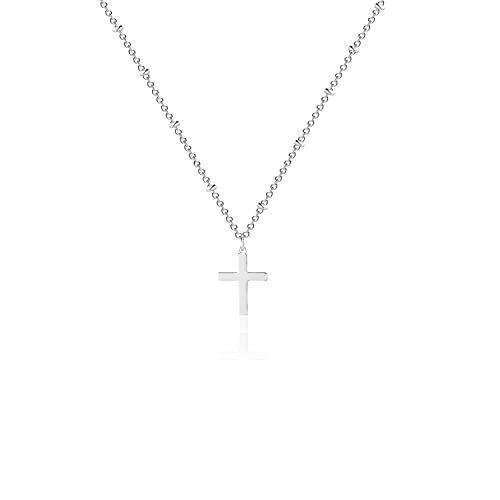 VIROMY Gold Cross Necklace for Women 14K Gold Plated Cute Sidways Cross Pendant Choker Necklaces Simple Trendy Everyday Jewelry for Women - style: Beaded Cross-42CM-Silver