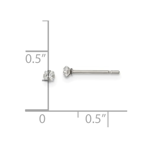 Stainless Steel Polished 2mm Square Cubic Zirconia Stud Earrings | Length- 0.1 in Width-0.11 in