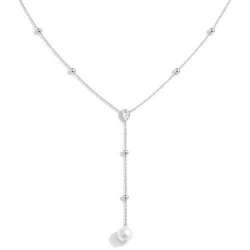 Mchic Gold Necklace for Women Dainty Long Lariat Necklace 18K Gold/Silver Plated Y-Shaped Pendant Necklaces Minimalist Layered Drop Necklaces Trendy Jewelry Gift - color: Silver4