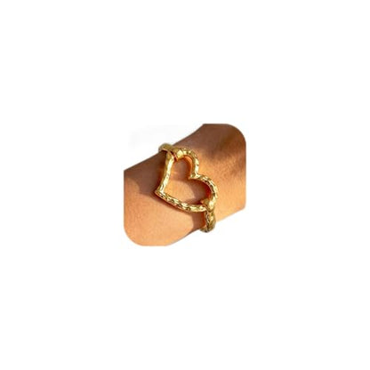 Moodear Chunky Gold Bangle Bracelets for Women, 14K Gold Plated/Silver Cuff | Chunky Statement Jewelry with Hammered Texture, Non Tarnish Gold Plated Finish, Unique Cuff Design, Lightweight Comfort - style: Heart Bangle Gold 18.5cm （≈7IN）