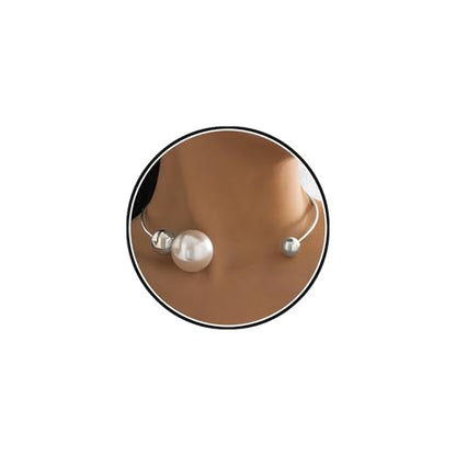 14K Gold Plated Large Pearl Open Necklace for Women | Simple Statement Pearl Open Geometric Bead Choker Necklace Modern Party Anniversary Club Jewelry Gifts - color: Silver