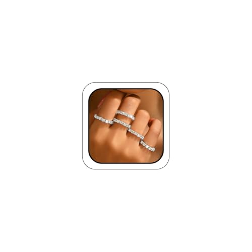 Bling Rhinestone Stretch Rings Set for Women Trendy, Funky Cute Sparkly Cubic Zirconia Stackable Knuckle Ring Y2K Party Prom Jewelry Gift Accessories