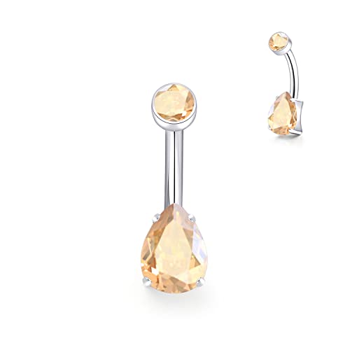limerencia 14G G23 Titanium Belly Button Ring with Small Teardrop Cubic Zirconia 10mm Internally Threaded Navel Piercing Jewelry - color: Champagne CZ
