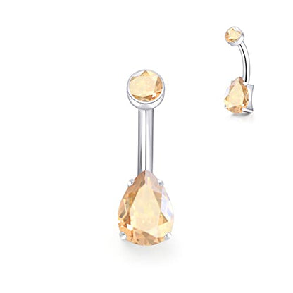 limerencia 14G G23 Titanium Belly Button Ring with Small Teardrop Cubic Zirconia 10mm Internally Threaded Navel Piercing Jewelry - color: Champagne CZ