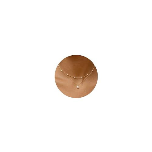 Gold Pearl Necklaces for Women Trendy, 14K Gold Plated Dainty Necklace Simple Single Double Layered Pearl Pendant Necklaces for Women Wedding Birthday Jewelry Gifts - color: 5-Layered Pearls-Gold