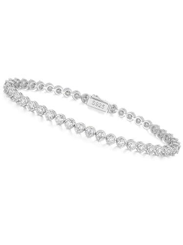 Sterling Silver 14K Gold Plated 2.5mm/3mm/4mm/5mm Round Cut Moissanite Tennis Bracelet, Classic Luxury Bezel Set Diamond Bracelets for Women Men Wedding Birthday Jewelry, Size 6.5" 7" 7.5" 8.3" - color: 2.5mm Width-Moissanite-Silver, size: 7.0 Inch (Fit W