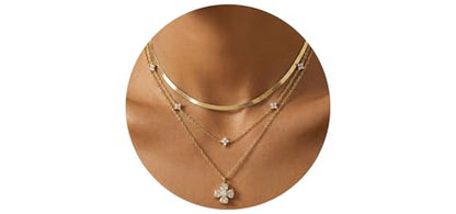 14k Gold Plated Layered Cubic Zirconia Pendant Necklace for Women | Gold Plated Clover Necklaces Stackable Dainty Cubic Zirconia Pendant Necklace，Mother's Day, Thanksgiving Jewelry Trendy gifts - color: Golden, style: Style1