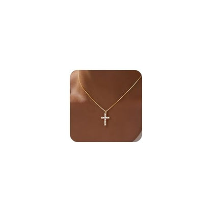 Poxtex Cross Necklace for Women Teen Girls, Dainty 14K Gold Silver Plated Cross Choker Jewelry Non Tarnish Waterproof Cute Simple Small Necklace Christian Baptism Religious Faith Jewelry Gifts - color: 03 Gold Diamond Cross Necklace