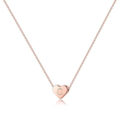 Turandoss Tiny Heart Initial Necklaces for Girls | 14K Rose Gold Plated Heart Pendant Handmade Dainty Letter Initial Necklaces for Teen Girls Jewelry - color: C