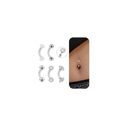 14G Small Belly Button Rings for Women 316L Stainless Steel | Tiny Internally Threaded Navel Rings, Rook Piercing Jewelry, Eyebrow Rings, Hypoallergenic Curved Barbells, 6-16MM, 5PCS - color: 14G/6MM Bar/Silver