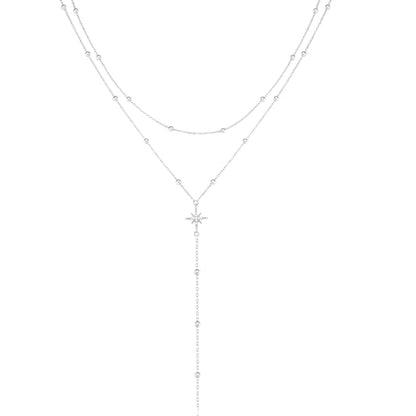 14K Gold Plated Layered Lariat Necklace for Women - Waterproof Non-Tarnish Dainty Gold Chain Necklace, Long Boho Statement Jewelry for Wedding, Prom, Summer Vacation Gifts - color: Layered Beads Y Necklace-Silver