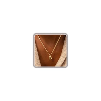 Gold Initial Necklace for Women, Dainty 14K Gold A-Z Letter Necklace Cute Pendant Personalized Name Necklace Trendy Fashion Jewelry Birithday Gift for Her - color: B