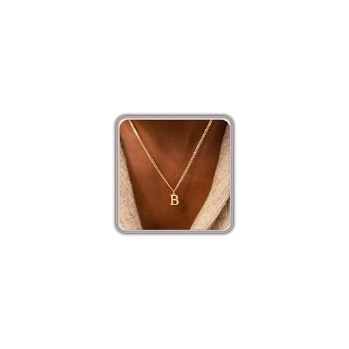Gold Initial Necklace for Women, Dainty 14K Gold A-Z Letter Necklace Cute Pendant Personalized Name Necklace Trendy Fashion Jewelry Birithday Gift for Her - color: B