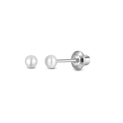 Pearl Screw Back Stud Earrings, 925 Sterling Silver Hypoallergenic - color: White, size: 3mm-Small