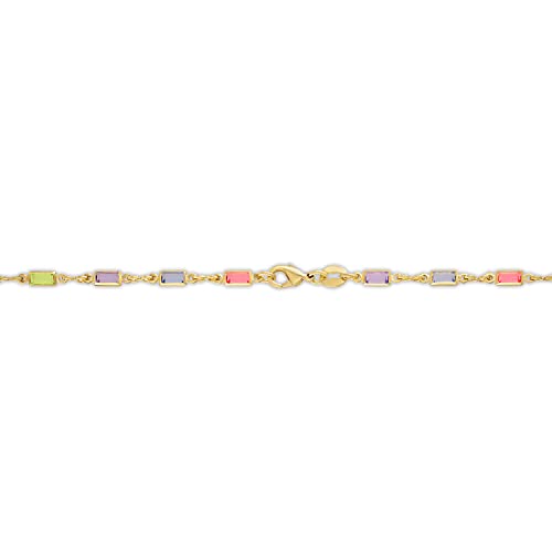 Barzel 18K Gold Plated Gold and Multi Color Crystal Baguette Anklet - color: BR199-10
