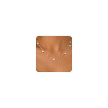 Dainty Silver Gold Necklaces for Women Cute Station Choker Simulated Diamond Necklace Simple Layering CZ Necklace Trendy Jewelry Gifts - color: Silver, style: Star