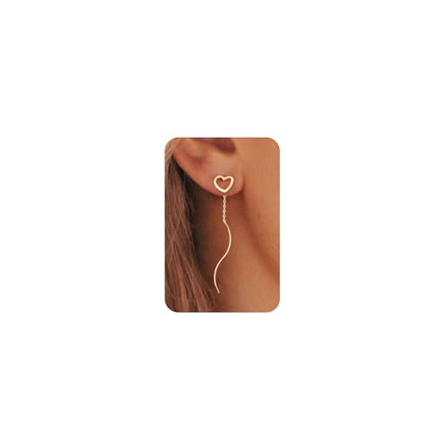 Dangle Earrings for Women - 14K Gold/White Gold/Rose Gold Plated Butterfly Heart Star Hoop Chain Long Tassel Cubic Zirconia CZ Dangle Earrings - color: gold heart