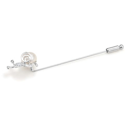 SHE'S FREE STYLE JUST FOR YOU Snail Brooches and pins for women, Sparkling Cubic Zirconia & Pearl Copper Pin, 2.36" Long Clasp Design Playful Jewelry Brooch - color: Silver