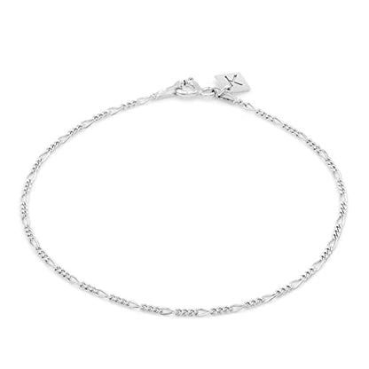 KEZEF Sterling Silver, 14k Gold Plated Silver & Rose Gold Plated Silver Figaro Chain | Fine Diamond Cut 1.5mm Bracelet & Anklet for Women, Girls and Men - color: Sterling Silver, size: 9 Inches